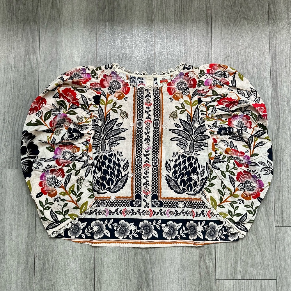 FARM Rio Cream romantic garden blouse with Red, Orange, Green & Black Floral Pri - Picture 10 of 14